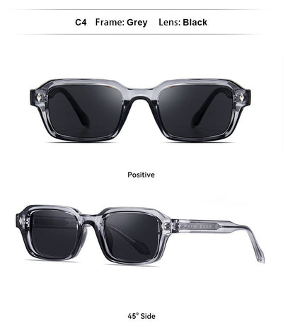 Black square-frame sunglasses with dark lenses and small silver diamond accents on the temples. - Image 15