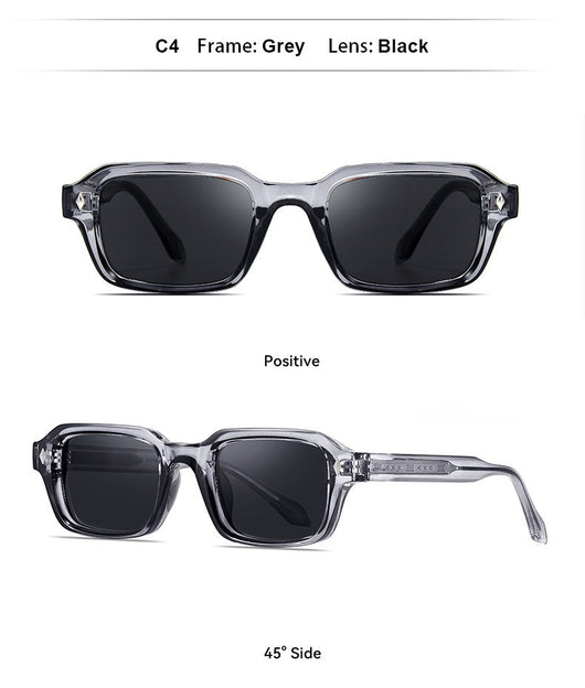 Black square-frame sunglasses with dark lenses and small silver diamond accents on the temples. - Image 15