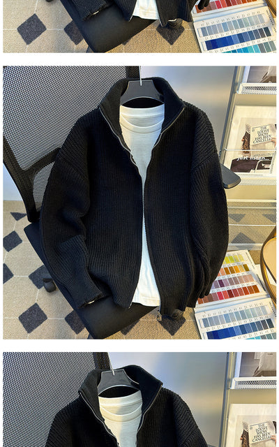 Cardigan Tejido Hip-Hop Retro con Cierre - Suéter Cálido para Hombre - Image 16