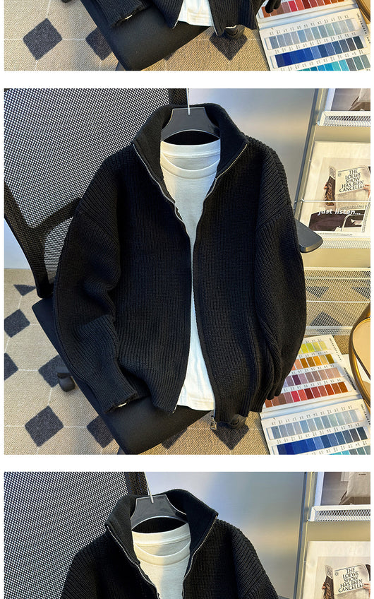 Cardigan Tejido Hip-Hop Retro con Cierre - Suéter Cálido para Hombre - Image 16
