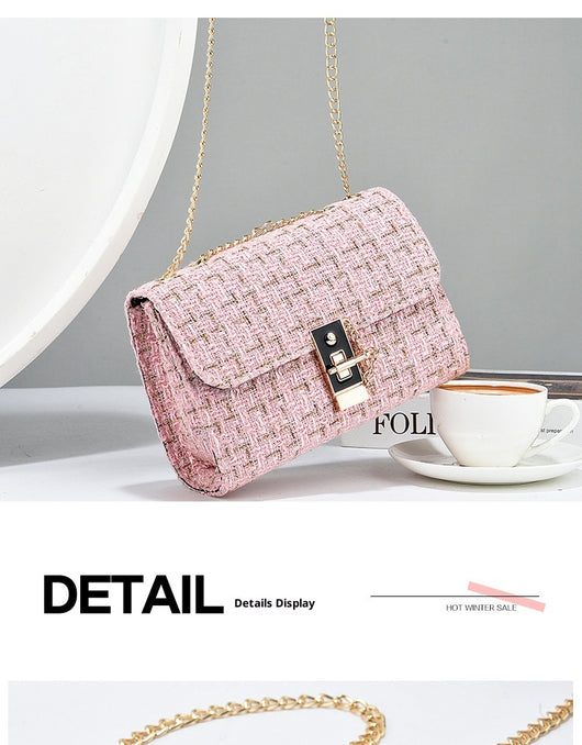 Bolsa de Hombro de Lana con Cierre Retorcido - Bolso Versátil para Mujer con Contraste en Seda Dorada - Image 19