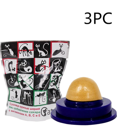 Cat toy with blue base, three rotating catnip/matatabi balls, and one licking candy, in a box labeled 'Rotating Mint Ball'. - Image 13