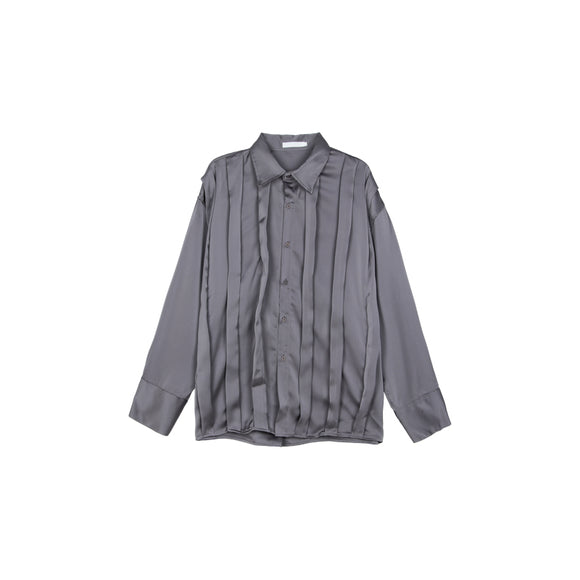 Camisa de Solapa con Textura Plisada Compacta