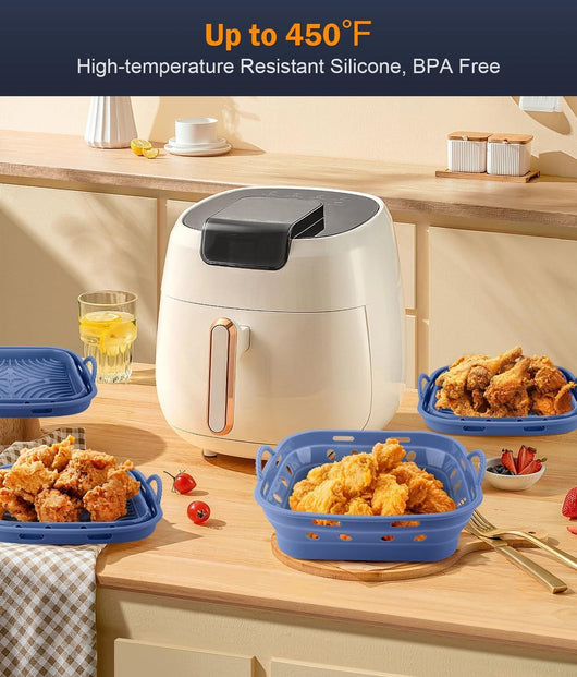 Silicone Air Fryer Liners - 2 Pack Square Air Fryer Basket Reusable Parchment Paper, Perfect 5-8 QT Airfryer Liners, Non-Stick Baking Tray for Air Fryer, Must-Have Kitchen Gadgets Oven Accessories - Tekeno