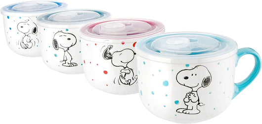 Set de 4 cuencos apilables de gres Peanuts – Snoopy y amigos, 14 cm, aptos para microondas y lavavajillas - Tekeno