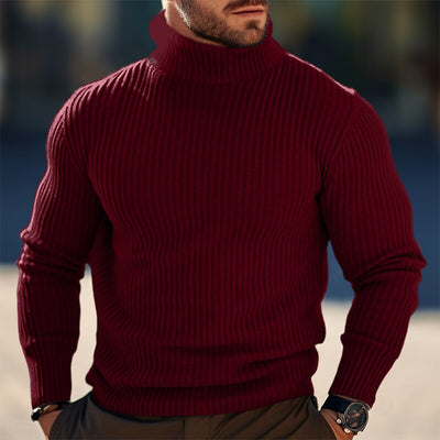 Suéter Cuello Alto Hombre Otoño Invierno Rayas Colores Sólidos - Image 9