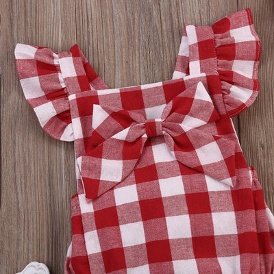 Conjunto de Dos Piezas a Cuadros Rojos con Moño - Image 3