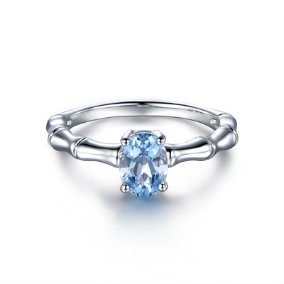 Anillo de Compromiso Bambú Azul Topacio - Baño 18K Oro Europeo - Image 2