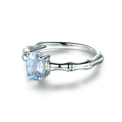 Anillo de Compromiso Bambú Azul Topacio - Baño 18K Oro Europeo - Image 4