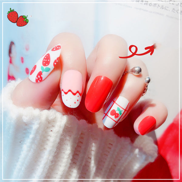 Pegatinas de Uñas Removibles con Diseño de Fresa