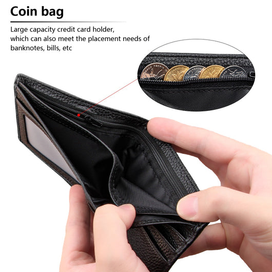 Billetera Bifold Corta para Hombre en Cuero Genuino de Res Negro - Image 11
