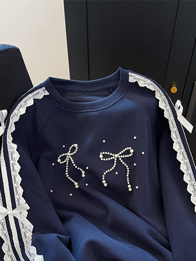 Blusa Coreana Cuello Lazo con Detalles de Cuentas Patchwork - Image 7