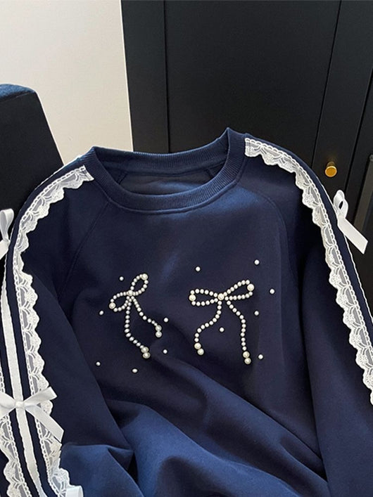 Blusa Coreana Cuello Lazo con Detalles de Cuentas Patchwork - Image 7