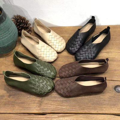 Zapatos Planos de Cuero Tejido con Punta Redonda - Estilo Retro Cómodo - Image 16