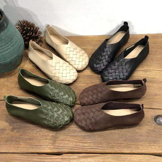Zapatos Planos de Cuero Tejido con Punta Redonda - Estilo Retro Cómodo - Image 16