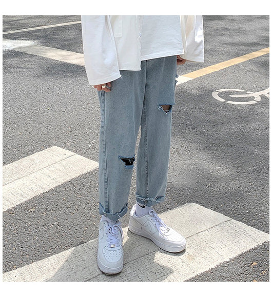 Jeans Rectos Holgados con Rotos para Hombre - Image 4