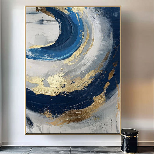 Cuadro Abstracto Dorado y Azul Minimalista - Pintura al Óleo Hecha a Mano con Textura Moderna - Image 4