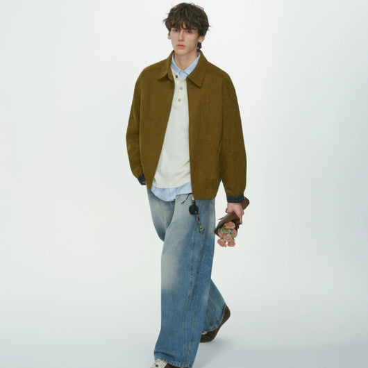 Chaqueta de Pana Estilo Granero Retro Americano con Cuello Tipo Camisero