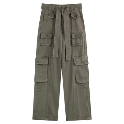 Pantalones Cargo Sueltos Vintage Americano con Múltiples Bolsillos y Detalles Desgastados - Image 5