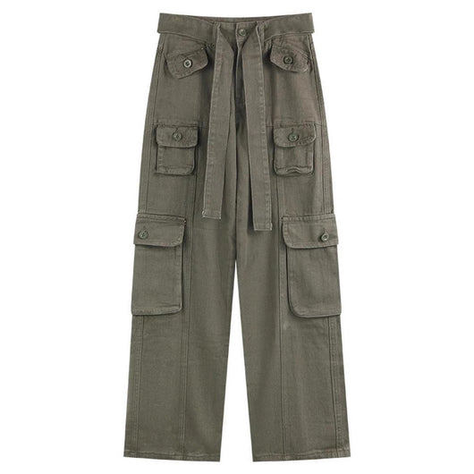 Pantalones Cargo Sueltos Vintage Americano con Múltiples Bolsillos y Detalles Desgastados - Image 5
