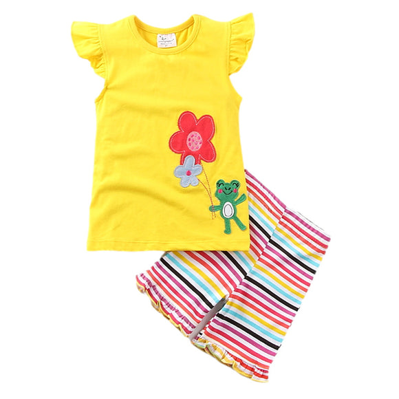 Traje Infantil de Manga Corta con Bordados para Niñas
