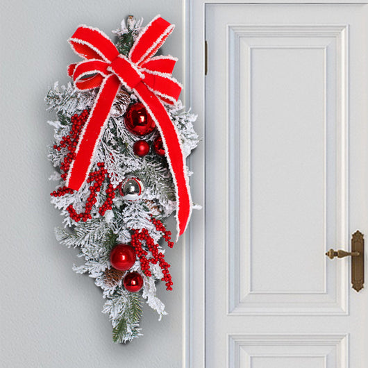 Corona Navideña Exterior con Efecto Nieve - Decoración Puerta Ratán Flocking - Image 5