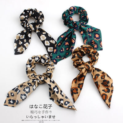 Pack 4 Scrunchies Elásticos con Diseño Leopardo, Floral y Pañuelo para Cabello