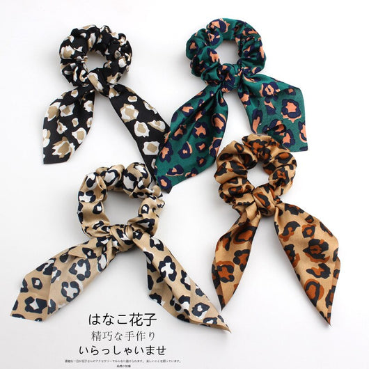Pack 4 Scrunchies Elásticos con Diseño Leopardo, Floral y Pañuelo para Cabello