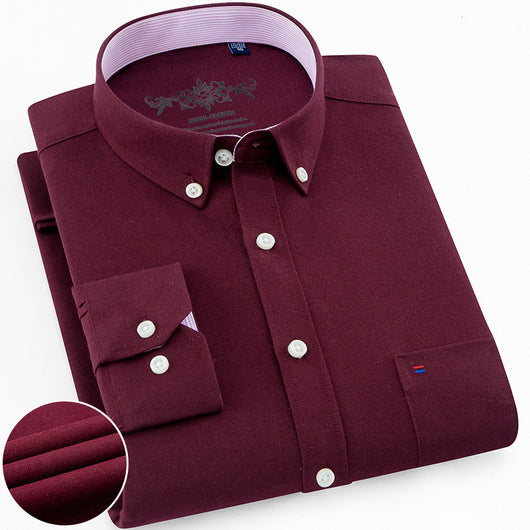 Camisa Oxford de Algodón Casual para Hombre - Manga Larga Color Sólido - Image 12
