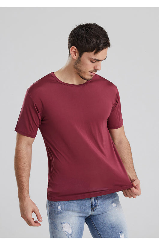 Camiseta de Seda Mulberry Suelta para Hombre - Cuello Redondo - Image 15