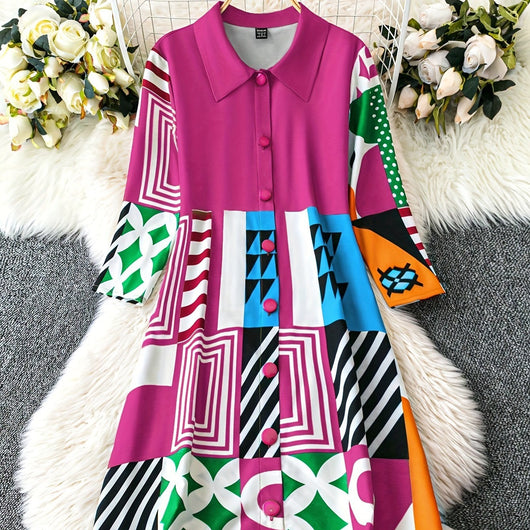 Vestido Camisero Bohemio con Pliegues para Mujer - Image 2