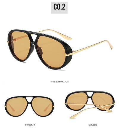Retro aviator sunglasses with bright black frames, vibrant orange lenses, and sleek gold-colored metal temples. - Image 16