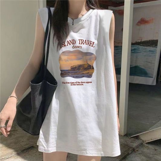 Playera sin Mangas con Letras Estampadas Oversize - Image 2