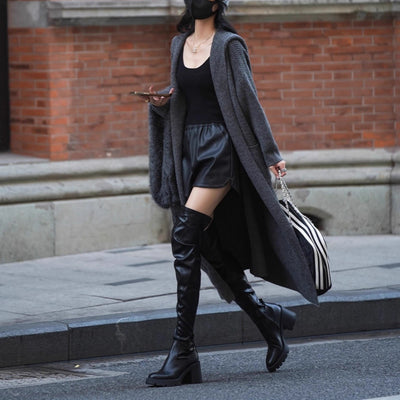Cardigan Largo Tejido para Mujer con Capucha - Abrigo Tipo Trench