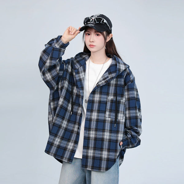 Chamarra Hoodie de Cuadros Estilo Retro Americano Unisex
