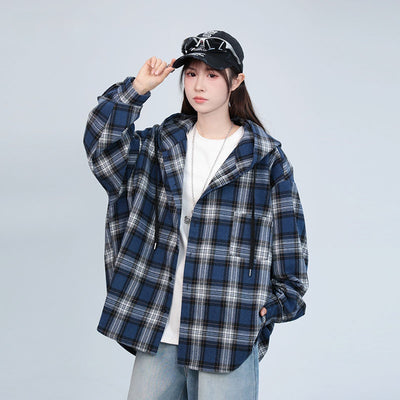 Chamarra Hoodie de Cuadros Estilo Retro Americano Unisex