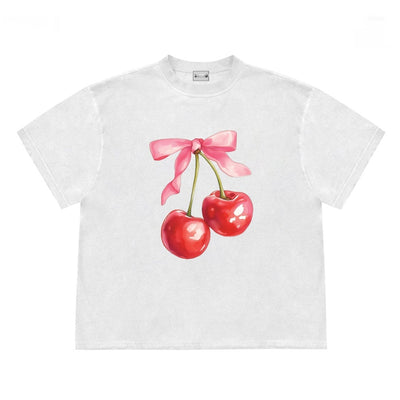 Camiseta Vintage para Mujer con Estampado de Moños de Cereza - Image 11