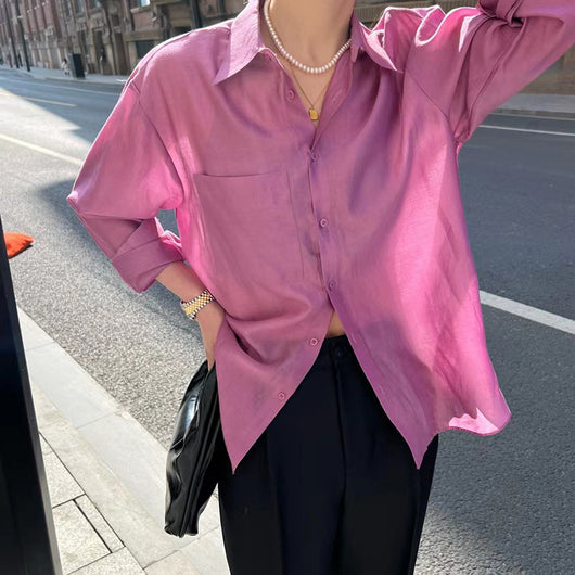 Camisa Tencel de Manga Larga Colores Sólidos para Trabajo Diario