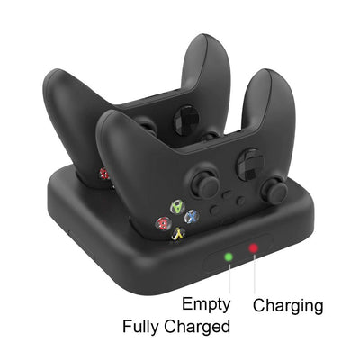 Black dual charging dock for Xbox Series S/X wireless controllers, featuring two dedicated charging slots. - Image 5