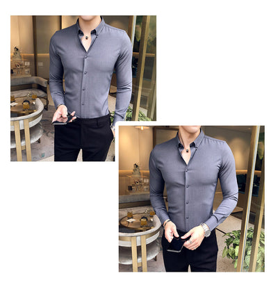 Camisa Manga Larga Estilo Gentleman Británico de Color Sólido - Image 31