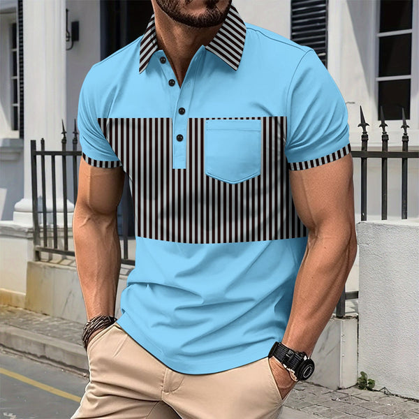 Polo Casual Hombre con Rayas y Costuras Contrastantes - Image 6