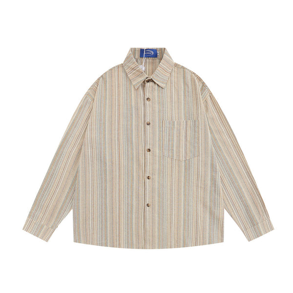 Cardigan Holgado a Rayas Verticales - Camisa Casual Trendy de Manga Larga