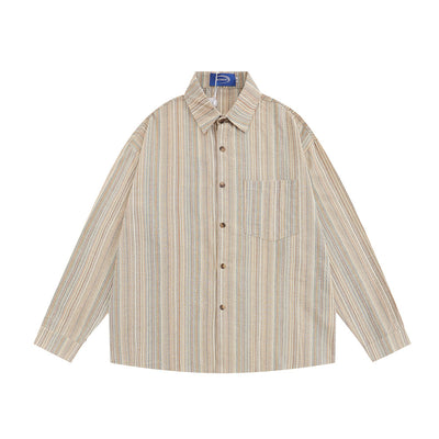 Cardigan Holgado a Rayas Verticales - Camisa Casual Trendy de Manga Larga