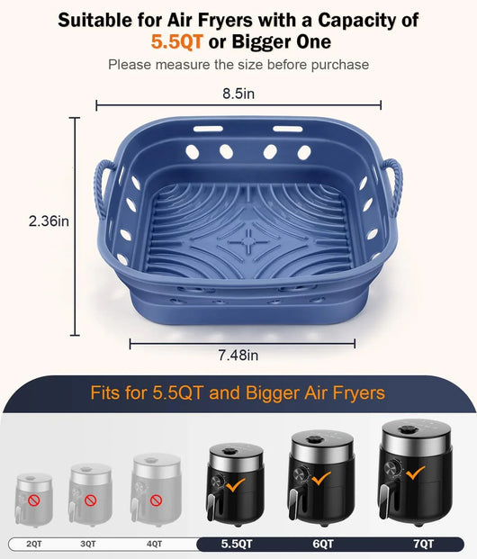 Silicone Air Fryer Liners - 2 Pack Square Air Fryer Basket Reusable Parchment Paper, Perfect 5-8 QT Airfryer Liners, Non-Stick Baking Tray for Air Fryer, Must-Have Kitchen Gadgets Oven Accessories - Tekeno