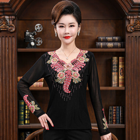 Blusa Bordada Clásica para Mamá - Manga Larga Estilo Occidental Primavera - Image 4