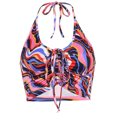 Top Halter Mujer con Pliegues Corrugados y Estampado Irregular - Image 8