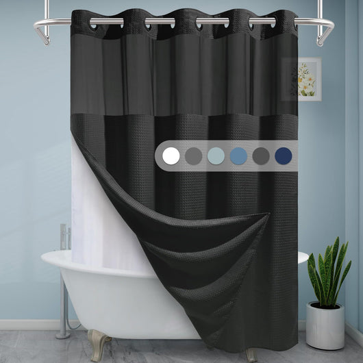 Cortina de Baño Doble Capa con Hebilla Grande - Diseño Liso y Moderno - Image 38