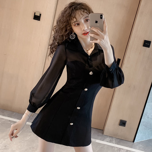 Vestido Camisero de Chifón con Mangas Linterna - Image 11