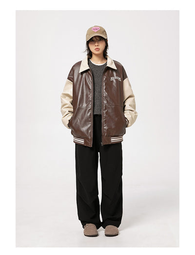 Chaqueta de Cuero PU Estilo Retro Americano con Letras Bordadas para Hombre - Image 13