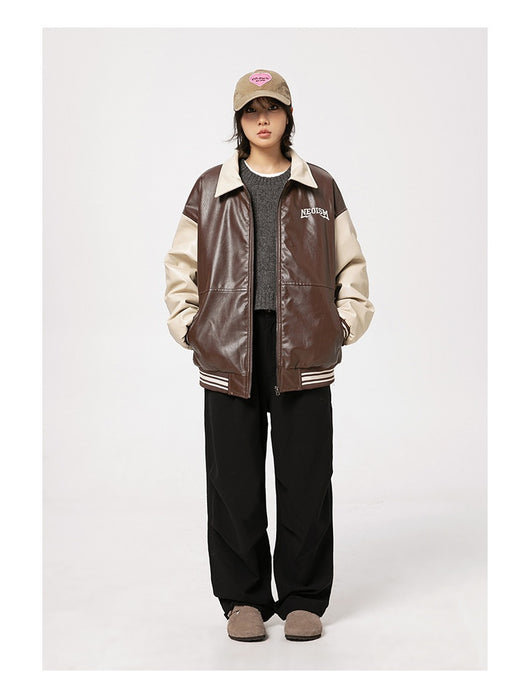Chaqueta de Cuero PU Estilo Retro Americano con Letras Bordadas para Hombre - Image 13